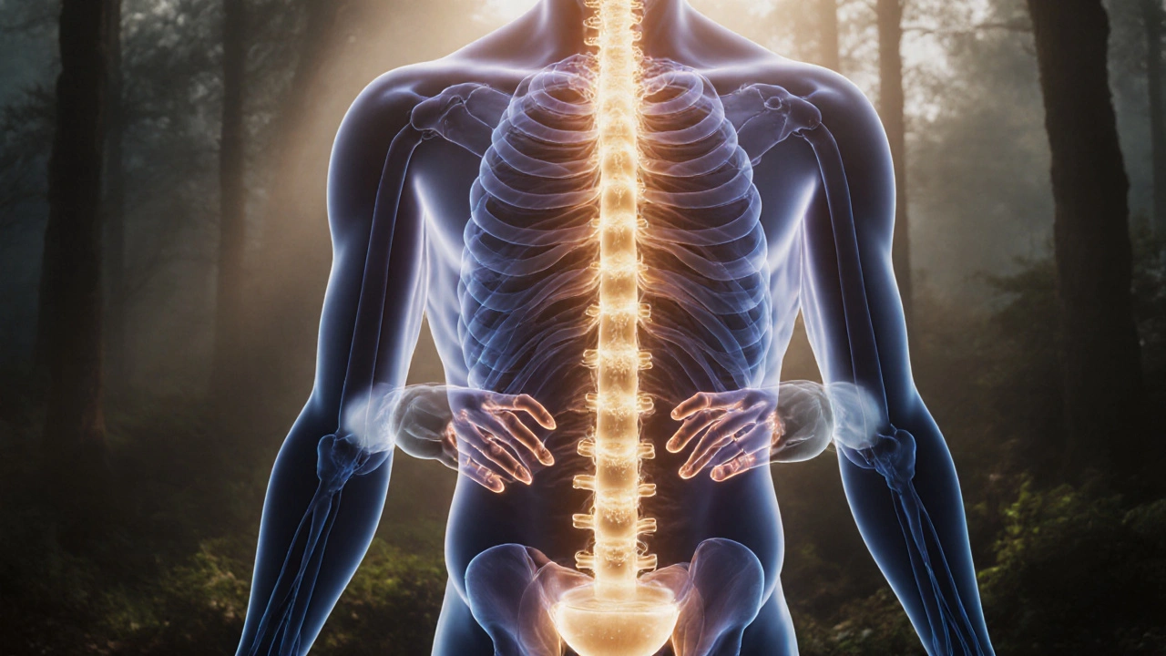 Lidské tělo září zevnitř, jemné energie se šíří po kůži, ruce maséřky se dotýkají jen vedením energie.