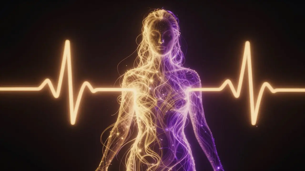 Abstraktní světelná forma znázorňující tok životní energie.