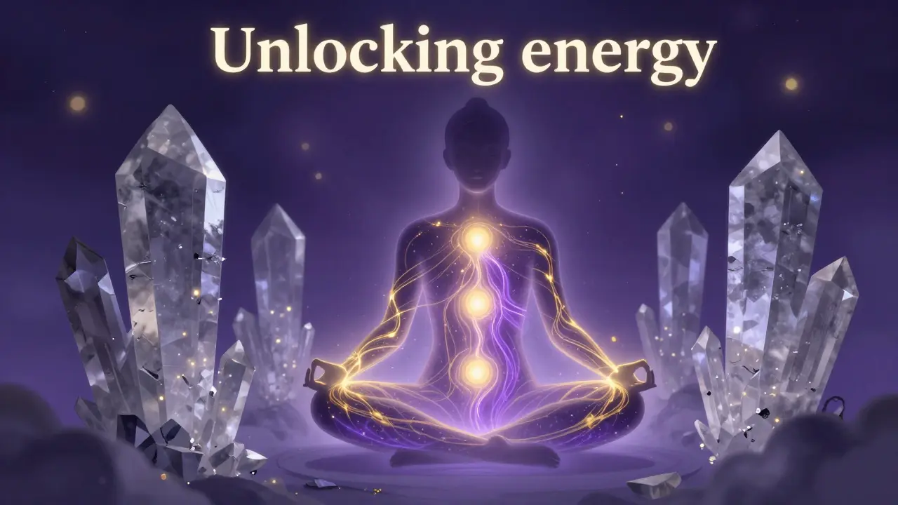 Abstraktní zobrazení uvolňování energetických blokací v lidském těle.