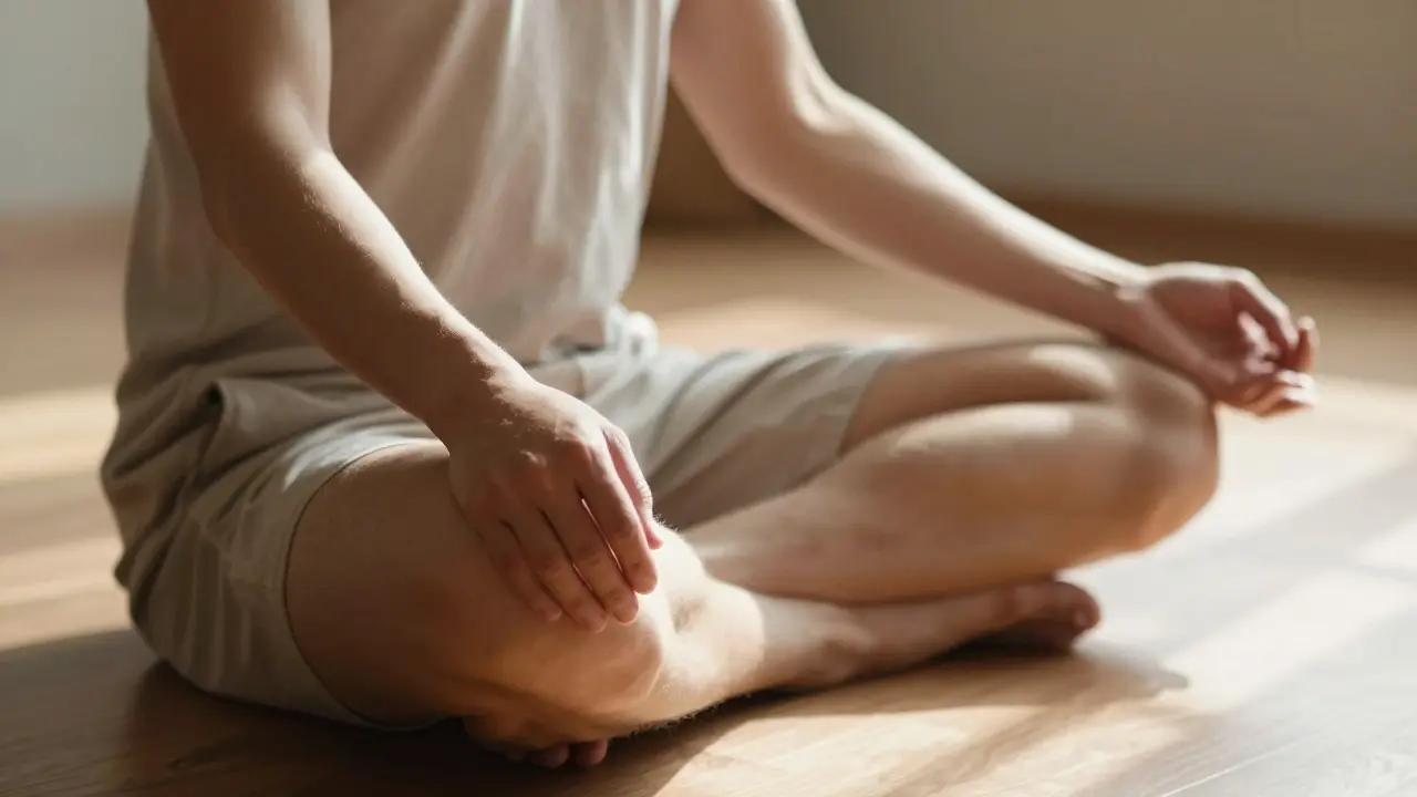 Mužské ruce v klidné meditační pozici při soustředění